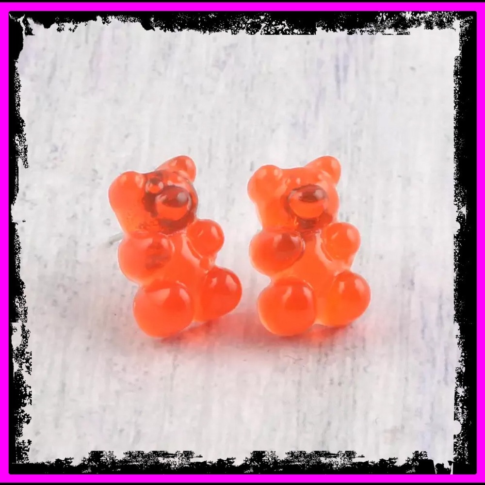 🆕 Red Gummy Bears Sterling Silver Stud Earrings - Picture 3 of 13